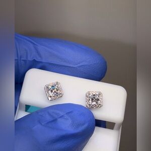 Classic Square Halo Moissanite Earrings